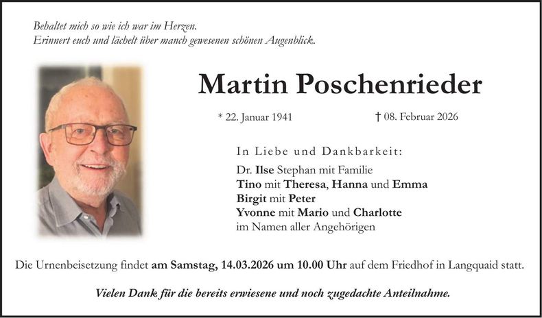 Traueranzeige Martin Poschenrieder