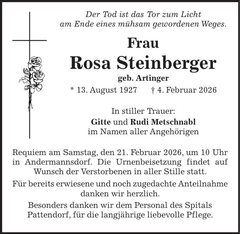Traueranzeige Rosa Steinberger
