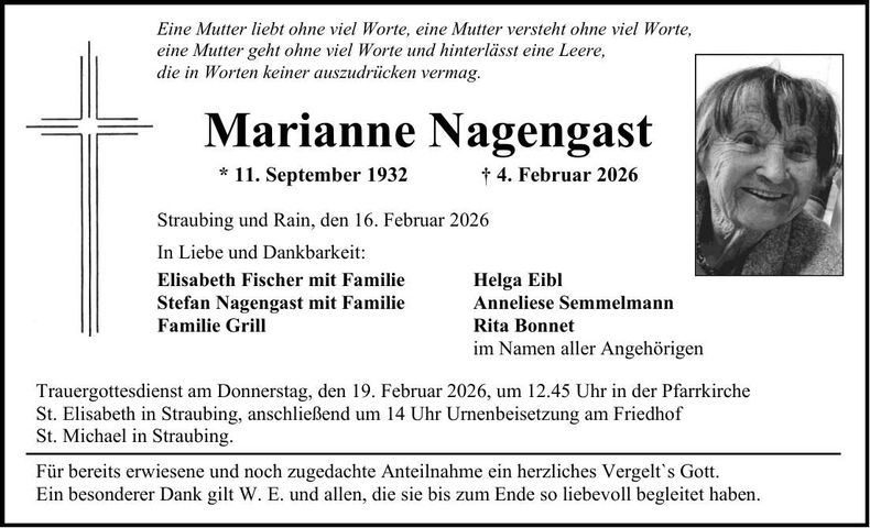 Traueranzeige Marianne Nagengast