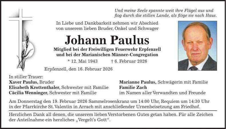 Traueranzeige Johann Paulus