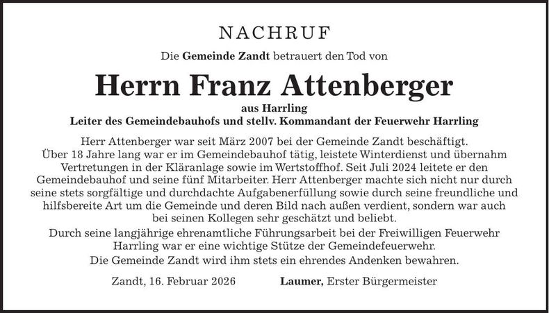 Traueranzeige Franz Attenberger