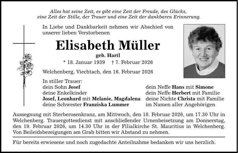 Traueranzeige Elisabeth Müller