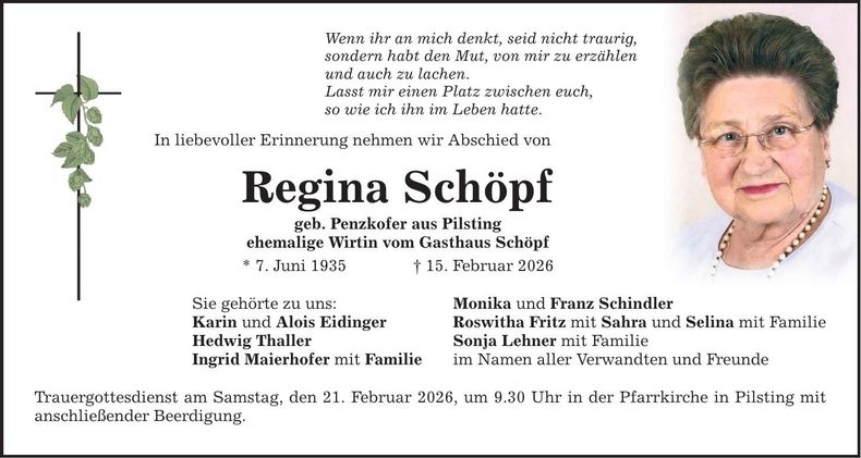 Traueranzeige Regina Schöpf