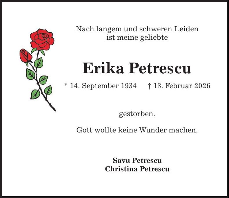 Traueranzeige Erika Petrescu