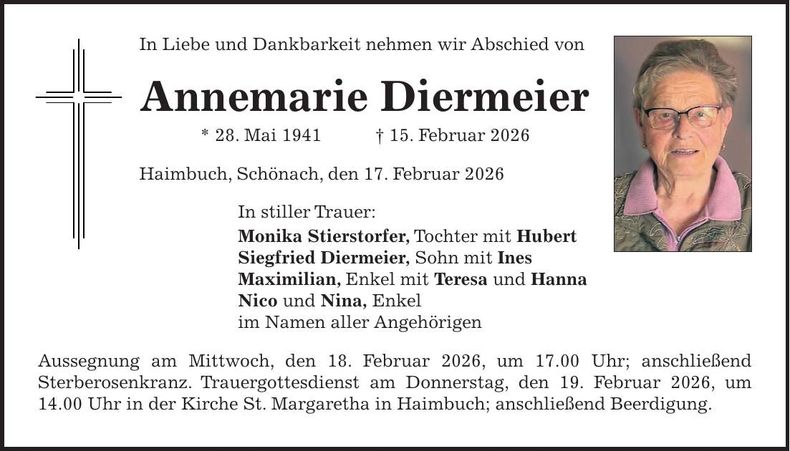 Traueranzeige Annemarie Diermeier