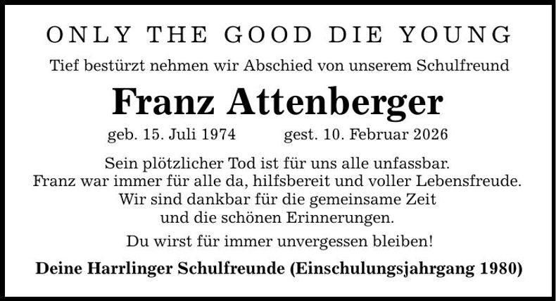 Traueranzeige Franz Attenberger