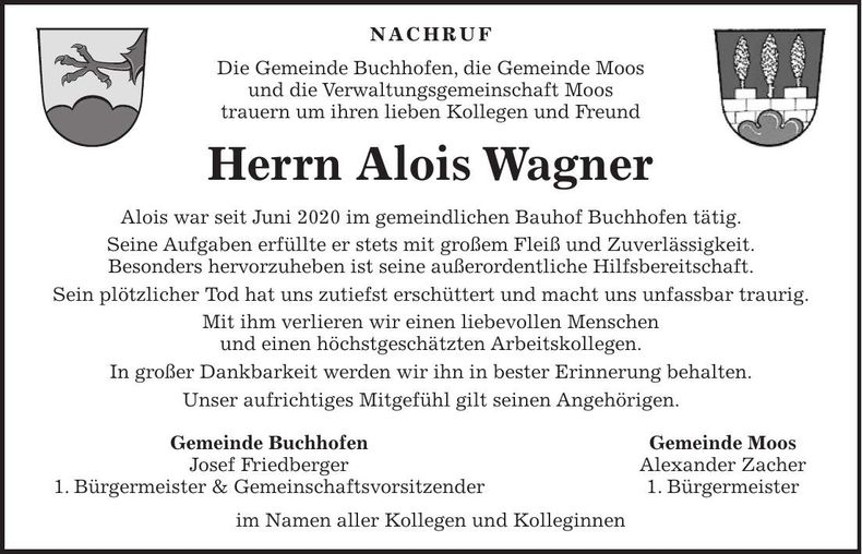 Traueranzeige Alois Wagner