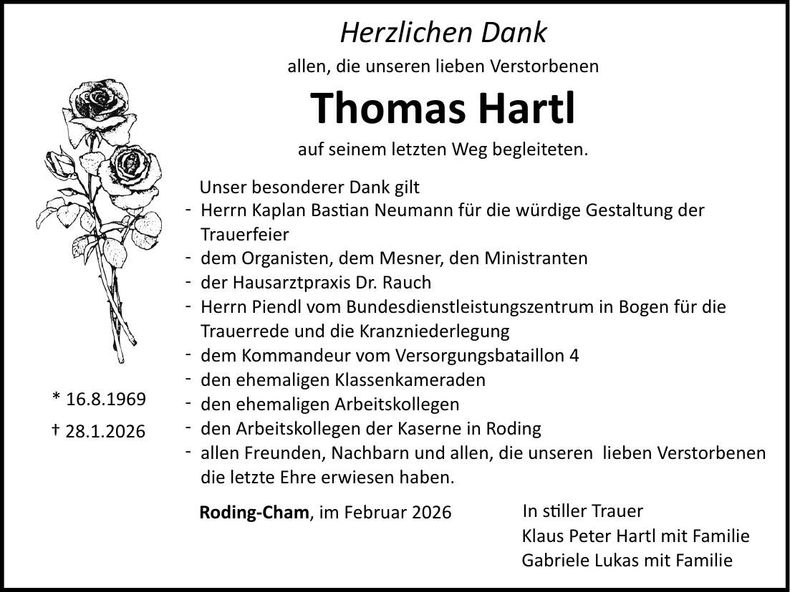 Traueranzeige Thomas Hartl