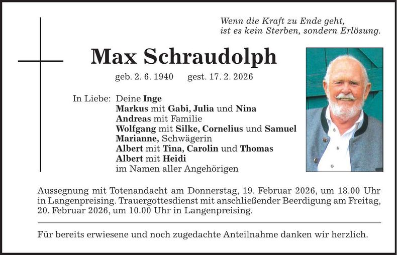 Traueranzeige Max Schraudolph