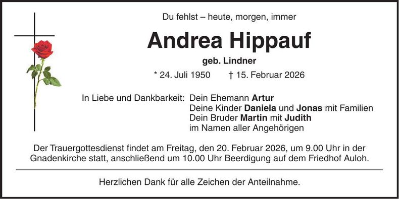 Traueranzeige Andrea Hippauf