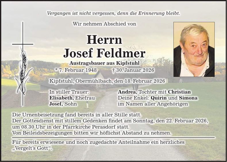 Traueranzeige Josef Feldmer