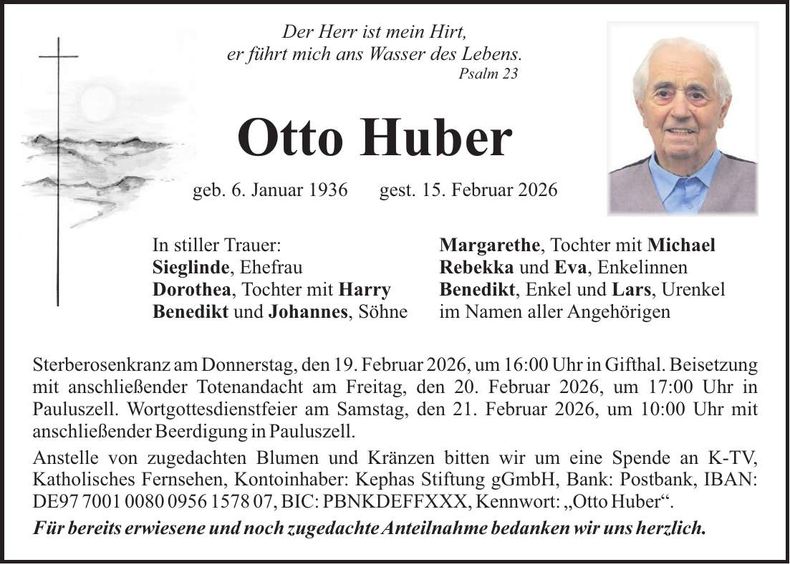 Traueranzeige Otto Huber