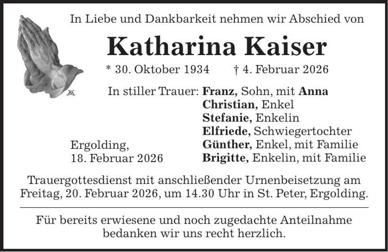 Traueranzeige Katharina Kaiser