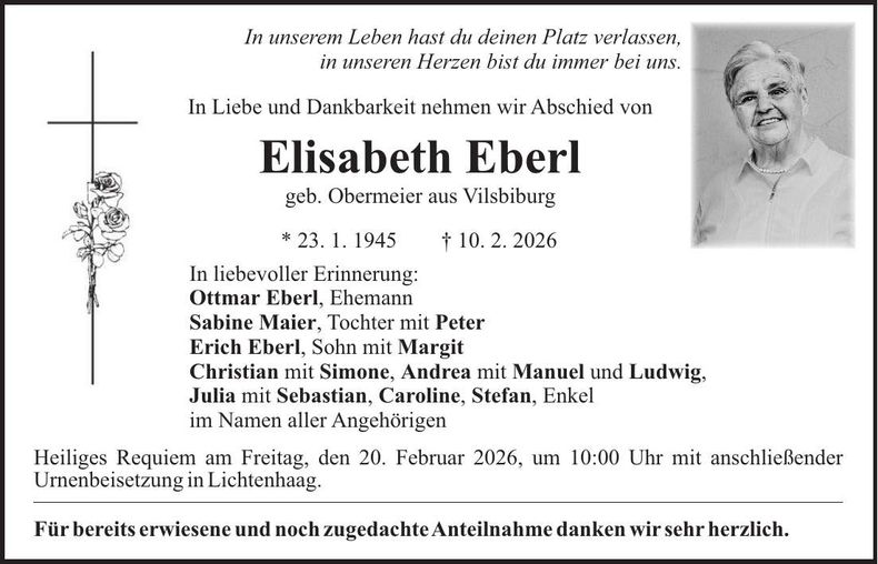 Traueranzeige Elisabeth Eberl
