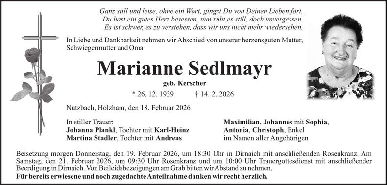 Traueranzeige Marianne Sedlmayr