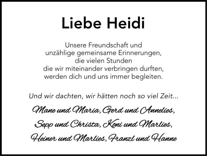Traueranzeige Heidi Rader
