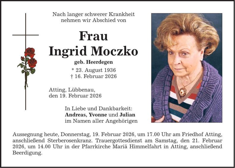 Traueranzeige Ingrid Moczko