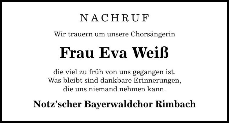 Traueranzeige Eva Weiß