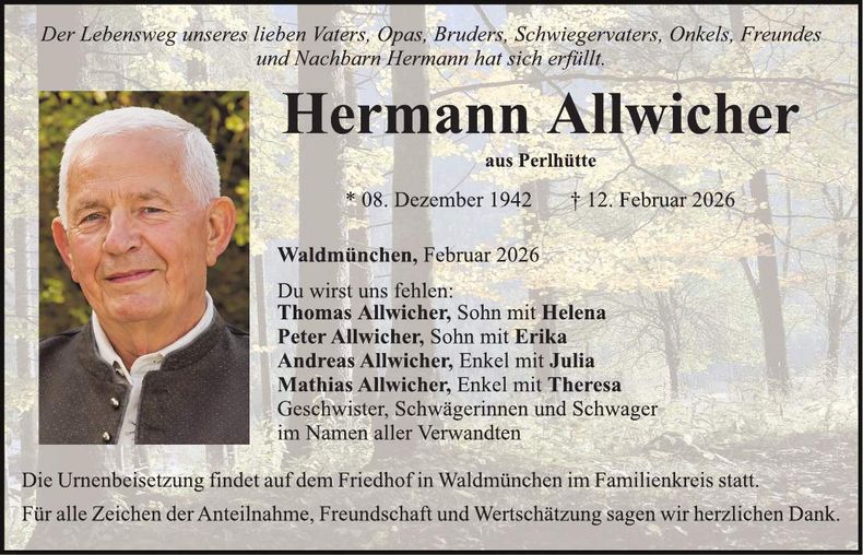Traueranzeige Hermann Allwicher