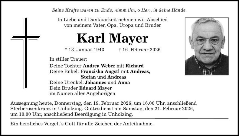 Traueranzeige Karl Mayer