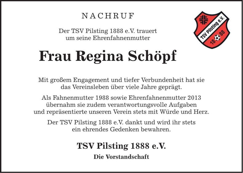 Traueranzeige Regina Schöpf