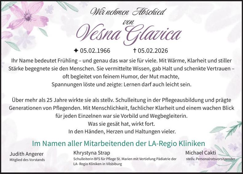 Traueranzeige Vesna Glavica