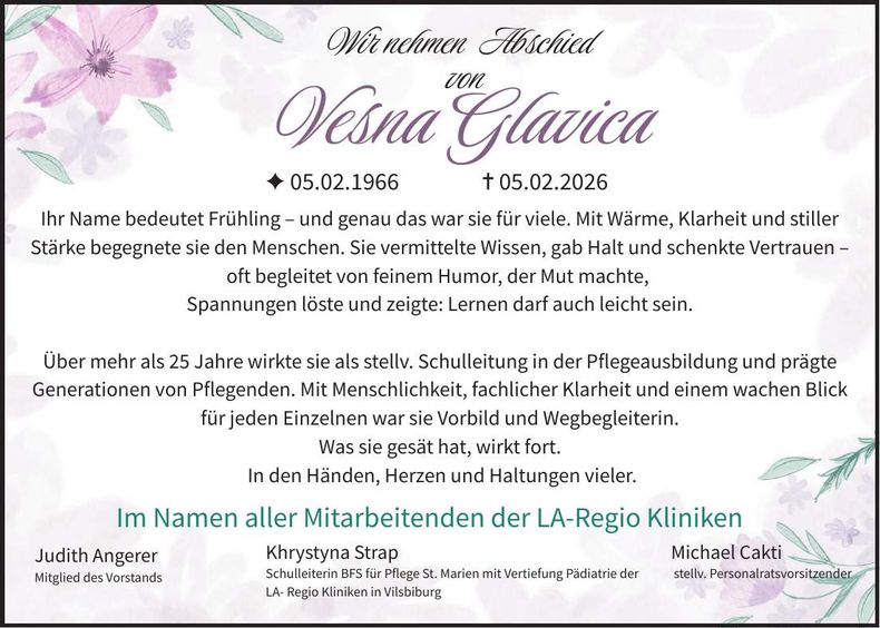 Traueranzeige Vesna Glavica