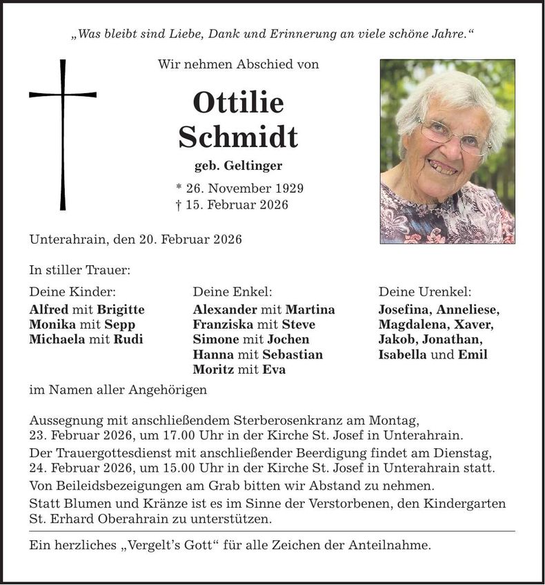 Traueranzeige Ottilie Schmidt