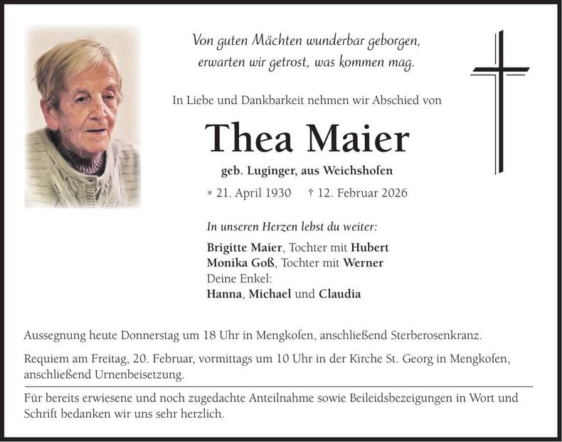 Traueranzeige Thea Maier
