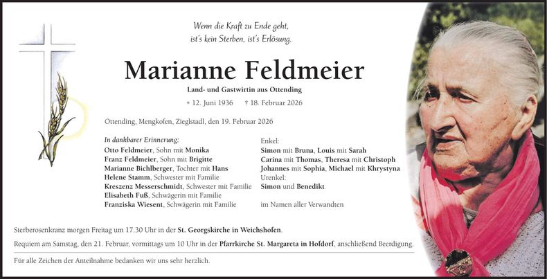 Traueranzeige Marianne Feldmeier