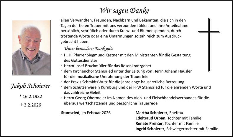 Traueranzeige Jakob Schoierer