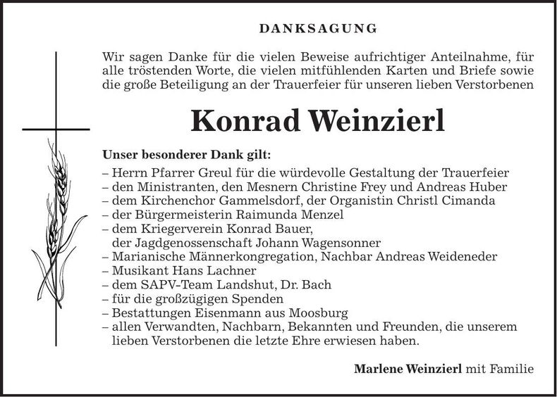 Traueranzeige Konrad Weinzierl