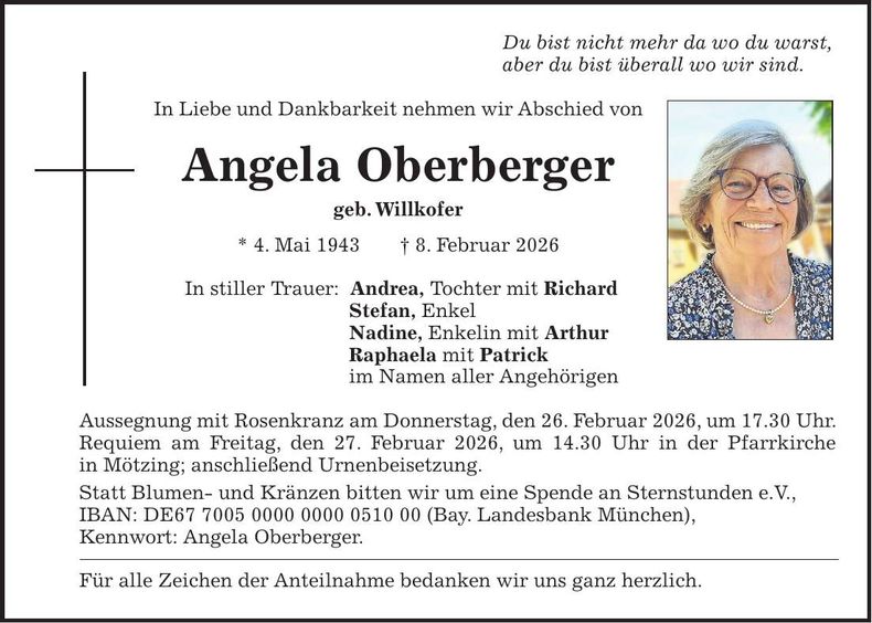 Traueranzeige Angela Oberberger