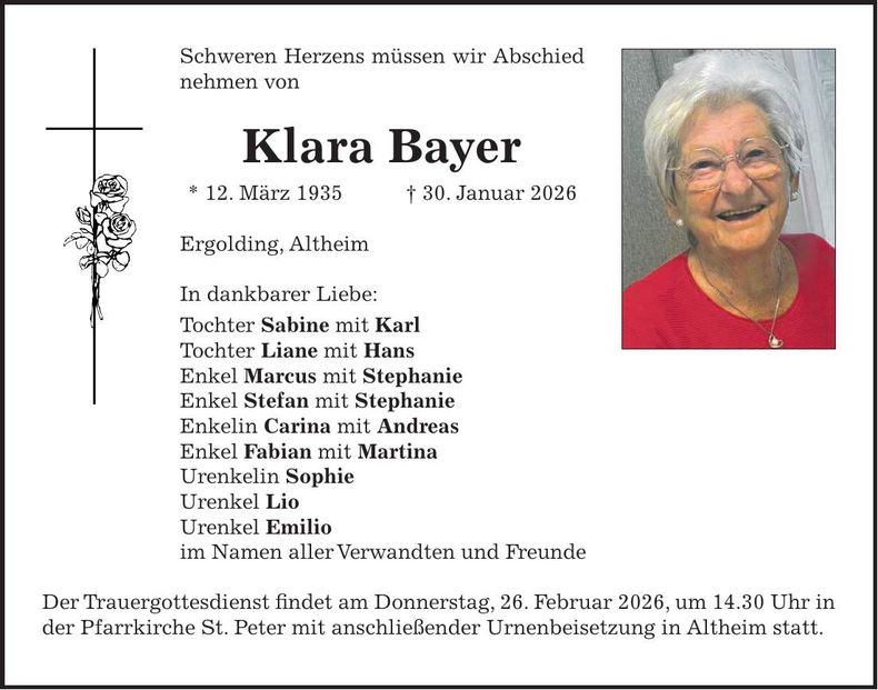 Traueranzeige Klara Bayer