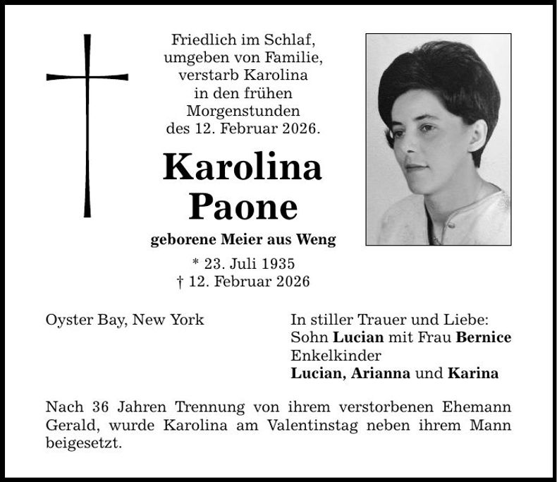 Traueranzeige Karolina Paone