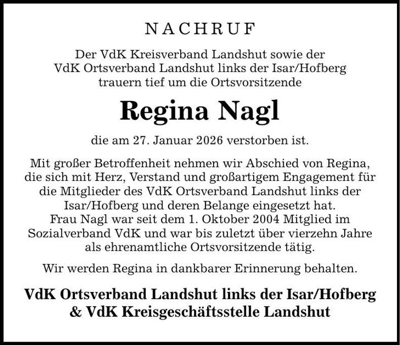 Traueranzeige Regina Nagl