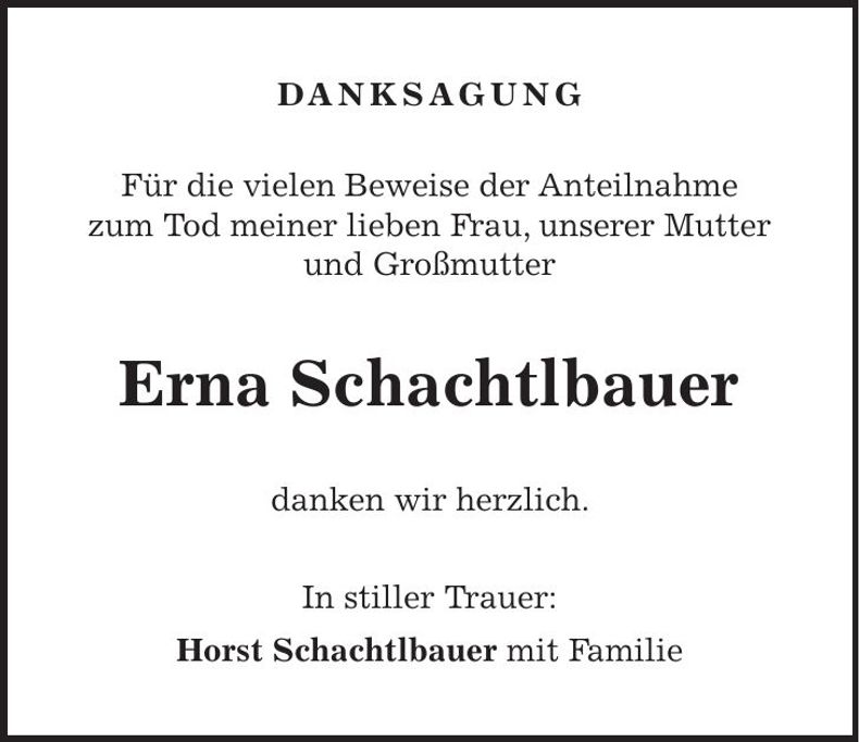 Traueranzeige Erna Schachtlbauer