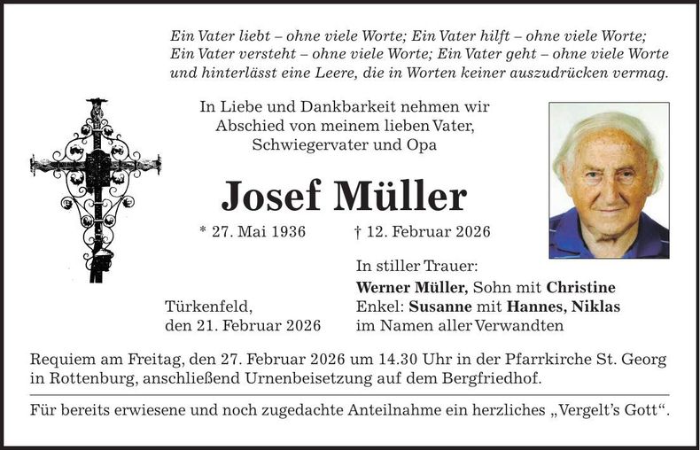 Traueranzeige Josef Müller