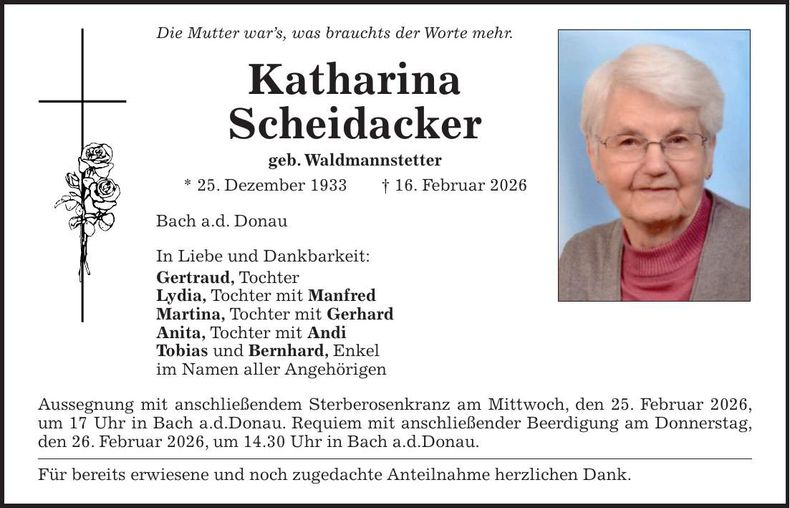 Traueranzeige Katharina Scheidacker