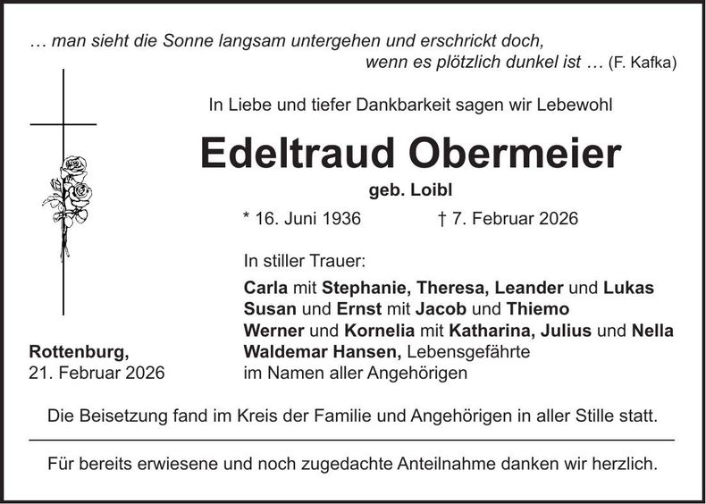 Traueranzeige Edeltraud Obermeier