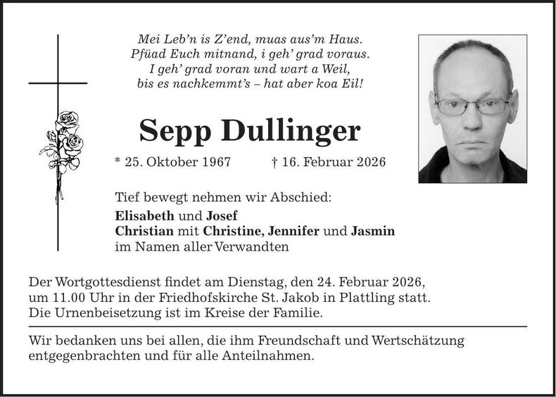 Traueranzeige Sepp Dullinger