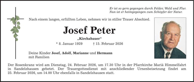 Traueranzeige Josef Peter
