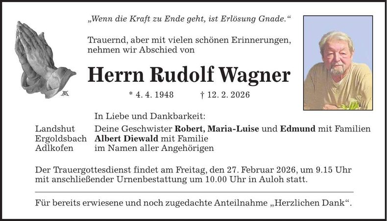 Traueranzeige Rudolf Wagner
