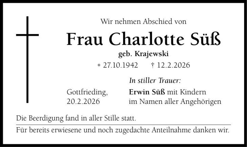 Traueranzeige Charlotte Süß