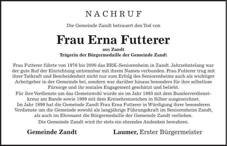 Traueranzeige Erna Futterer