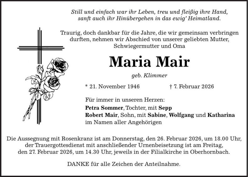 Traueranzeige Maria Mair