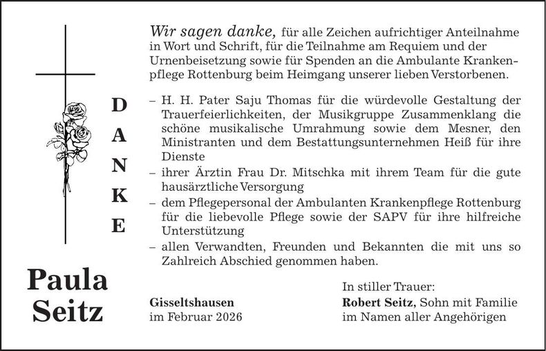 Traueranzeige Paula Seitz