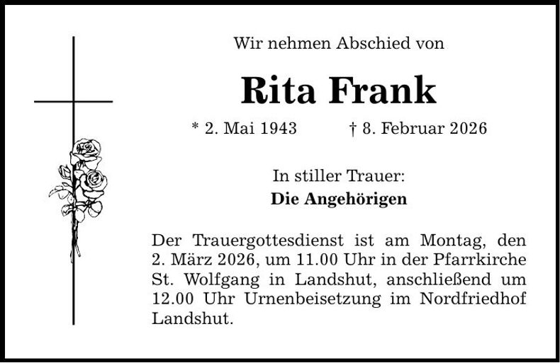 Traueranzeige Rita Frank