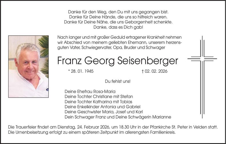 Traueranzeige Franz Georg Seisenberger