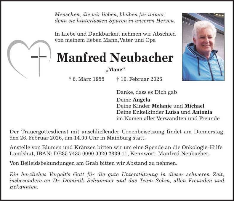 Traueranzeige Manfred Neubacher